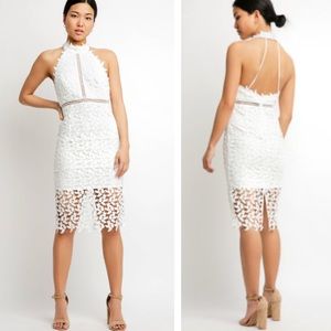 Bardot Halter Neck Gemma crochet Lace Dress white